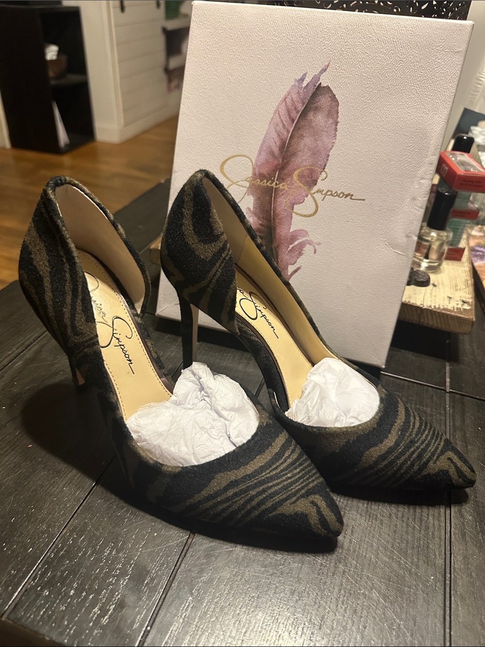 Jessica Simpson Black and Brown Zebra-Print D'Orsay Pumps
